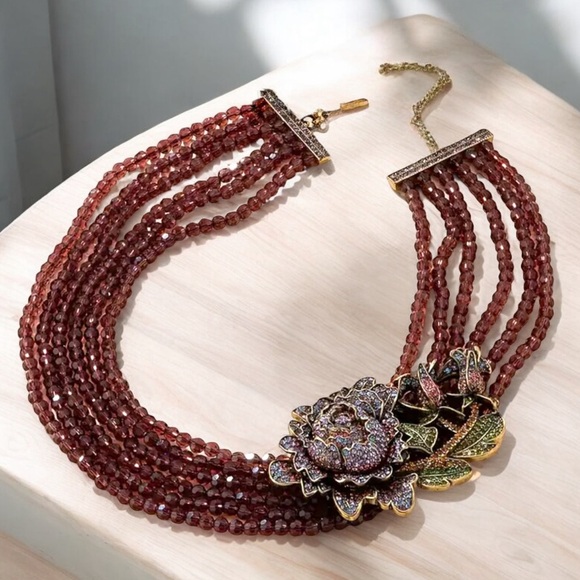 Jewelry - WINE ROSE RHINESTONE GLASS STATEMENT NECKLACE